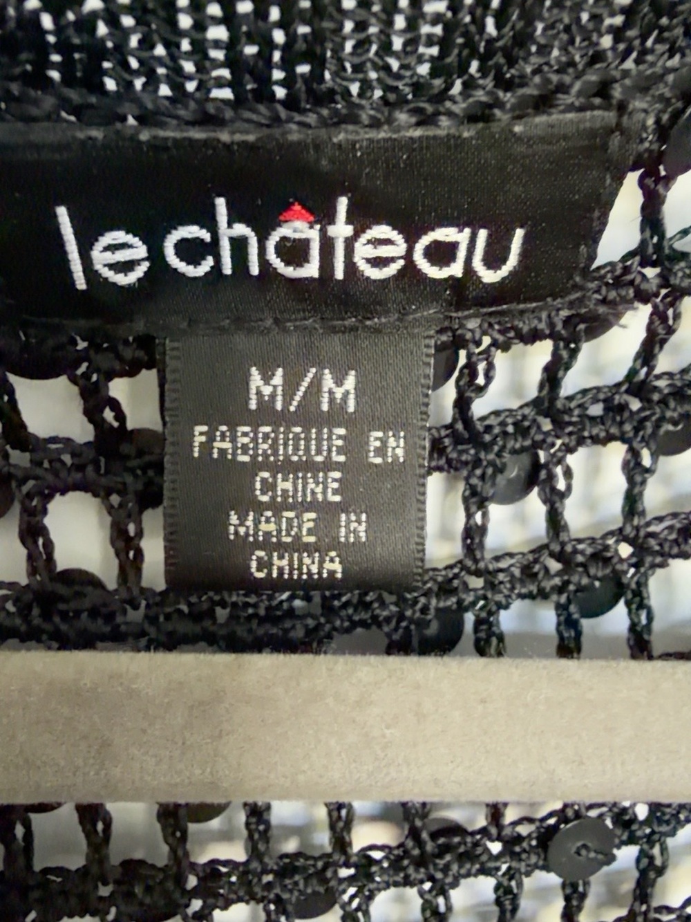 Le Château Black Sequin Open Knit Cropped Cardigan Shrug M - Picture 3 of 6